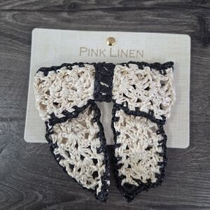 Pink Linen Black and Cream Hair Bow NEW